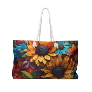 Weekender Bag, Floral boho pretty tote large weekender bag, Duffle beach baby travel feminine bag, College student gift, Rope handle bag