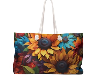 Weekender Bag, Floral boho pretty tote large weekender bag, Duffle beach baby travel feminine bag, College student gift, Rope handle bag
