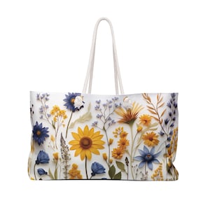 Weekender Bag, Floral boho pretty tote weekender bag, Duffle beach baby travel feminine bag, Gift for her, Mothers day gift, Rope handle bag