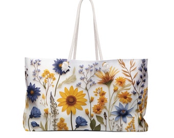 Weekender Bag, Floral boho pretty tote weekender bag, Duffle beach baby travel feminine bag, Gift for her, Mothers day gift, Rope handle bag