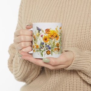 Floral mugs 11oz, Boho Wildflowers, Cottagecore Coffee Mug, Pressed Flowers Mug, Pastel Floral Nature Mug, Botanical Tea Cup, Gift for Her