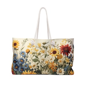 Weekender Bag, Floral boho pretty tote large weekender bag, Duffle beach baby travel feminine bag, Gift for travelers, Rope handle bag