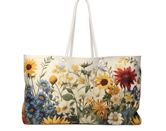 Weekender Bag, Floral boho pretty tote large weekender bag, Duffle beach baby travel feminine bag, Gift for travelers, Rope handle bag