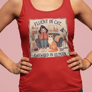 Fun Cat Lover Gift for Pet Owner Shirt Top Birthday Present for Her Introvert T-Shirt Animal Lover Gift Tank Top Red T Shirt for Cat Owner