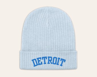 Detroit Winter Beanie Ribbed Knit Cuffed Detroit Beanie With Embroidered Graphic