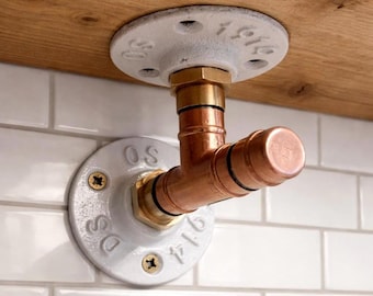 Soportes de tubo de cobre en ángulo de colores, hechos a mano y soldados, para estante de pared, hechos a medida, de resistencia industrial, estilo retro vintage, antiguo, rústico.