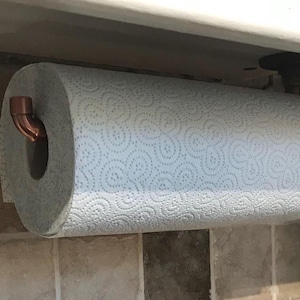 Suporte para rolo de papel toalha de cozinha feito à mão em tubo de cobre, sob o armário, unidade de cozinha, mesa, mobiliário industrial, vintage, antigo