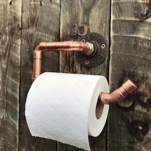 Handcrafted & Soldered Copper Pipe Toilet Roll Holder Industrial Furniture Vintage Antique Bathroom WC Towel Rail