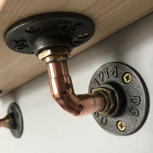 Abgewinkelte Regalhalterung - Handgefertigtes & gelötetes Kupferrohr für Wandregal Maßgeschneiderte Retro Vintage Antik Rustikale Halterungen