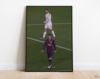 Poster di Lionel Messi e Cristiano Ronaldo per la stampa, The GOATs, arte murale di calcio, poster sportivi per la camera da letto