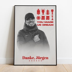 Liverpool FC, Danke Jurgen Poster for Print, Jurgen Klopp, Sports Poster, Soccer Wall Art, Sports Bedroom Posters