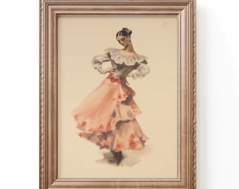 Flamenco Dancer Art Print: Vintage Blush Nursery Decor (Digital Download)