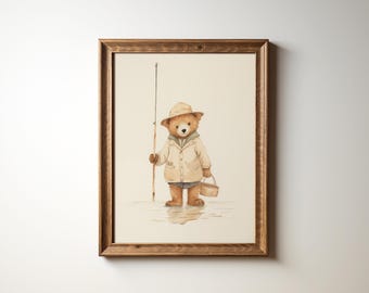 Teddy Bear Fishing Nursery Decor Fisherman Kids Room Fishing Art Nursery Teddy Bear Print Kids Room Gone Fishing Nursery by Bespoke Littles