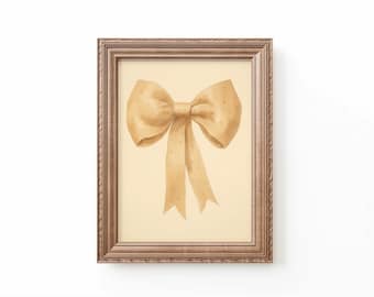 Yellow Bow Watercolor Print: Vintage Coquette Nursery Decor (Digital Download)