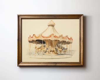 Carousel Art Nursery Carnival Decor Kids Room Horse Print Playroom Merry-Go-Round Art Nursery Whimsical Art Kids Fantasy Art Bespoke Littles