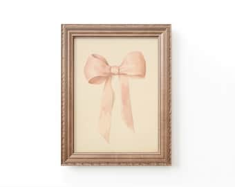 Pink Bow Art Print Nursery Coquette Decor Vintage Nursery Wall Art Coquette Print Downloadable Bow Nursery Decor by Bespoke Littles