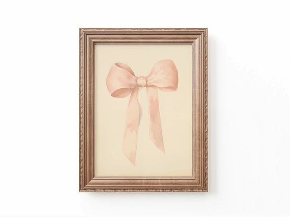 Pink Bow Art Print Nursery Coquette Decor Vintage Nursery Wall Art Coquette Print Downloadable Bow Nursery Decor by Bespoke Littles