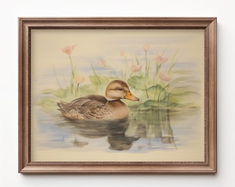 Eendje kinderkamerkunst: vintage aquarel eend print (digitale download)