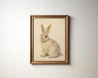 Vintage Bunny Watercolor Print: Rabbit Nursery Decor (Digital Download)