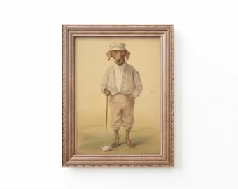 Chocolate Lab Golf Art Print: Vintage Dog Nursery Decor (Digital Download)
