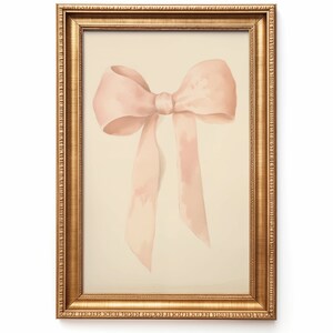 Vintage watercolor illustration art print of a pink bow. Bow nursery art. Bow nursery decor. Ribbon nursery print. Nursery inspiration. Nursery ideas. Vintage nursery art.