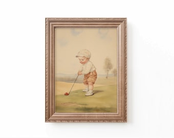 Baby Golf Art Print: Vintage Watercolor Nursery Decor (Digital Download)