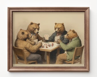 Bears Playing Poker Print: Vintage Nursery Decor (Digital Download)