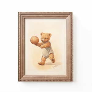 Teddy Bear Playing Basketball Art Print Nursery Basketball Decor Kids Room Sports Art Basketball Nursery Teddy Bear Art Kids Bespoke Littles