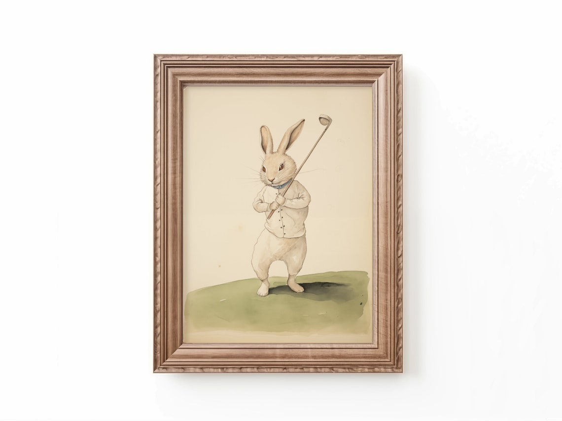 Bunny Rabbit Golf Art Print: Vintage Nursery Decor (digital Download ...