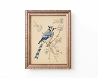 Blue Jay Watercolor Print: Vintage Bird Nursery Decor (Digital Download)