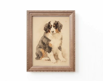 Bernese Mountain Dog Watercolor Print: Vintage Nursery Art (Digital Download)
