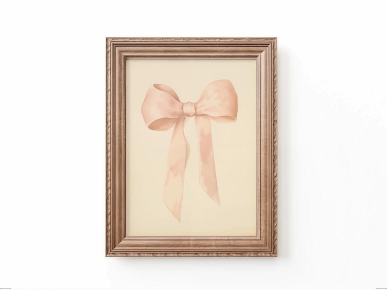 Vintage watercolor illustration art print of a bow, Eiffel Tower, and a tea cup. Coquette nursery decor. Bow art for nursery. French nursery art. Nursery inspiration. Nursery ideas. Vintage nursery art. Baby girl bow art. Paris kids room art.