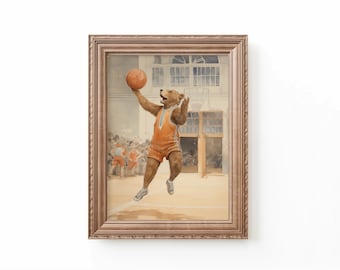 Bear Playing Basketball Art Print Nursery Basketball Decor Nursery Sports Art Basketball Nursery Bear Art Kids Room Art by Bespoke Littles