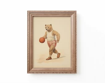 Bear Playing Basketball Art Print Nursery Basketball Decor Nursery Sports Art Basketball Nursery Bear Art Kids Room Art by Bespoke Littles