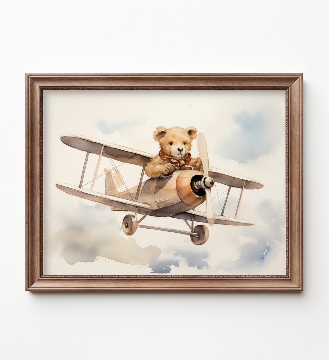 Teddy Bear Flying Airplane Nursery Print Teddy Bear Plane Kids Room Art ...