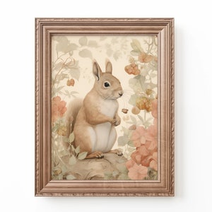 Squirrel Nursery Art Print: Vintage Woodland Cottagecore Decor (Digital Download)
