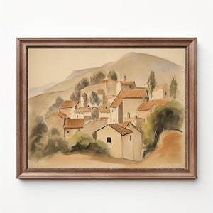 European Village Watercolor Print: Neutral Nursery Art (Digital Download)