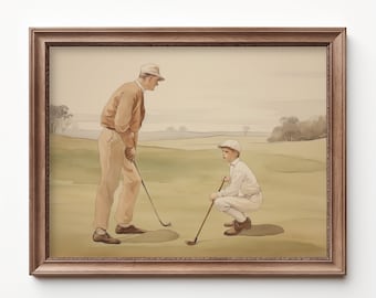 Father and Son Playing Golf Art Print, Nursery Prints Neutral, Nursery Golf Theme Decor by Bespoke Littles