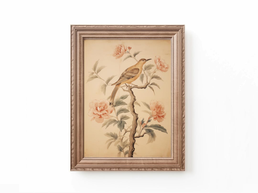 Chinoiserie Bird Print: Vintage Floral Nursery Art (digital Download ...