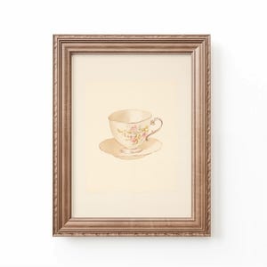 Vintage watercolor illustration art print of a bow, Eiffel Tower, and a tea cup. Coquette nursery decor. Bow art for nursery. French nursery art. Nursery inspiration. Nursery ideas. Vintage nursery art. Baby girl bow art. Paris kids room art.