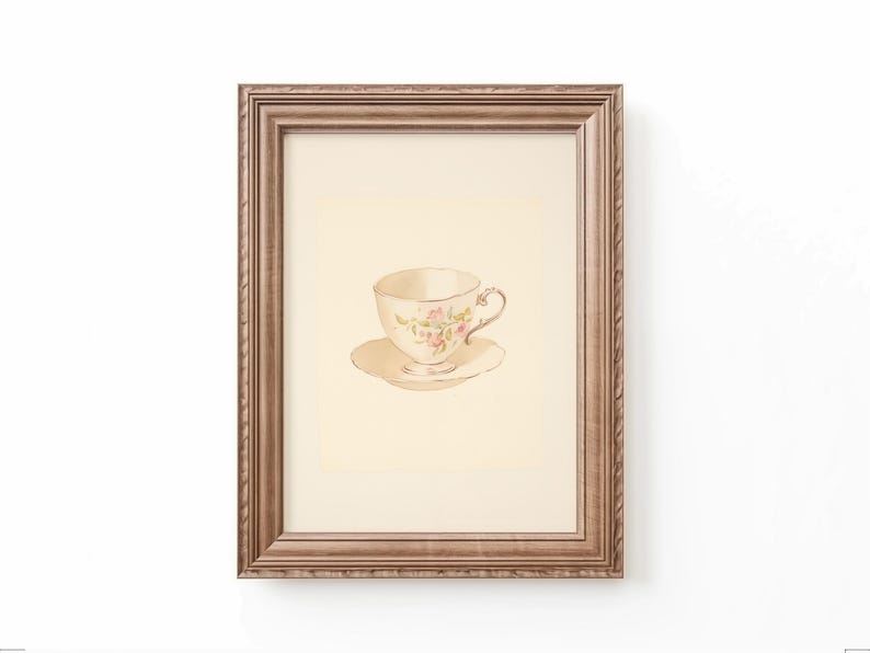 Vintage watercolor illustration art print of a bow, Eiffel Tower, and a tea cup. Coquette nursery decor. Bow art for nursery. French nursery art. Nursery inspiration. Nursery ideas. Vintage nursery art. Baby girl bow art. Paris kids room art.