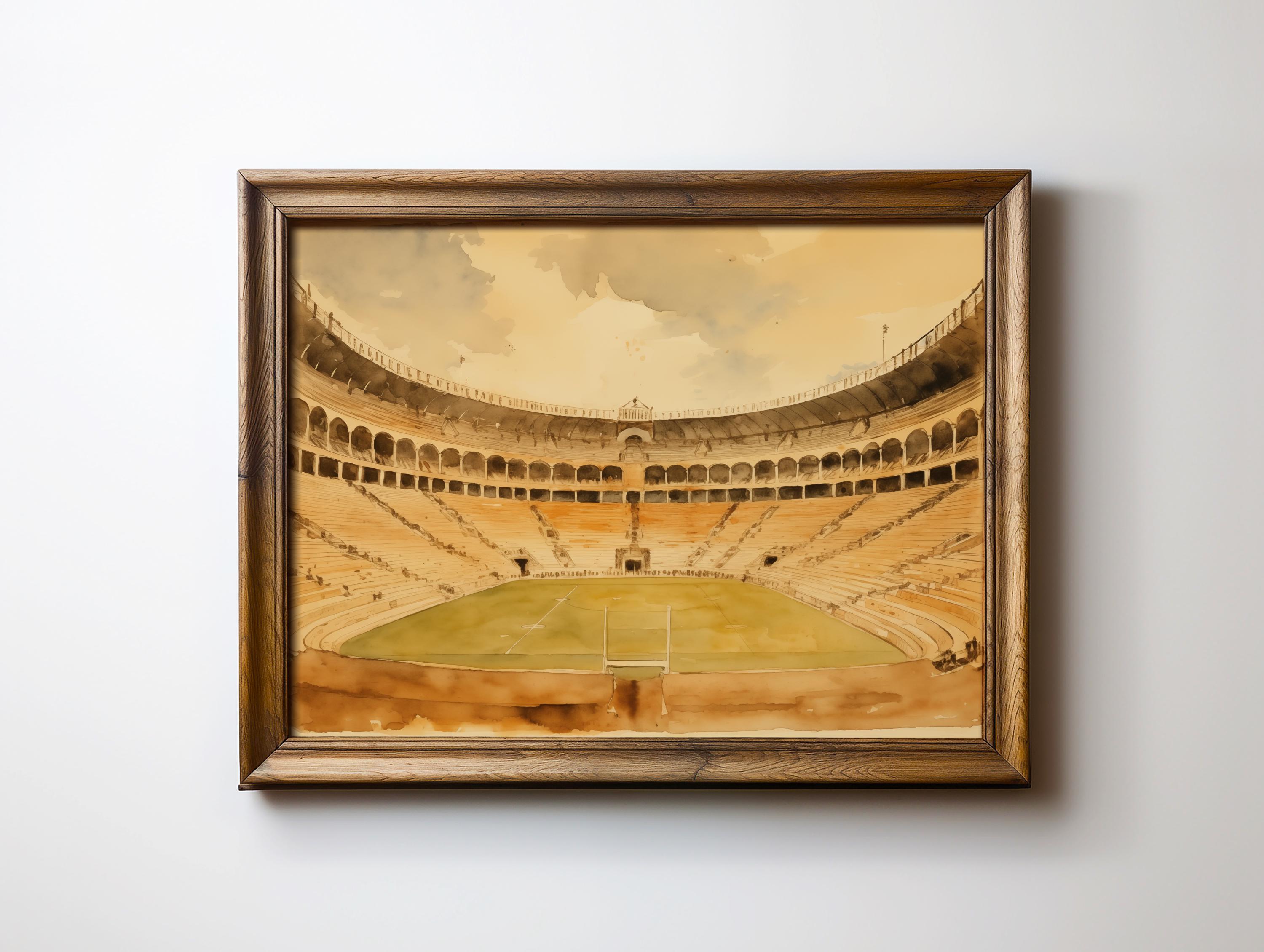 Vintage Football Stadium Watercolor Art Print: Sports Nursery Decor (Digital Download)