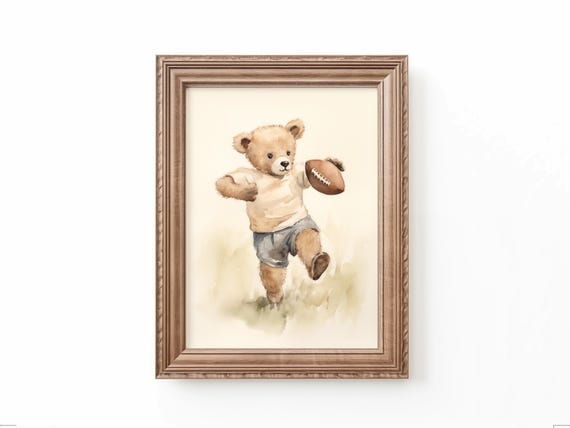 Football Art Nursery Teddy Bear Decor Kids Room Sports Print Playroom Football Print Nursery Boys Art Kid Room Animal Art by Bespoke Littles