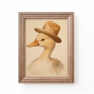 Duck Wearing Hat Art Nursery Duckling Wall Art Kids Room Animal Art Nursery Vintage Prints Kids Room Duck Print by Bespoke Littles