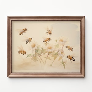 Bee Art for Nursery, Bee On Flower Art Print, Bee Nursery Decor, Bumble Bee Painting by Bespoke Littles
