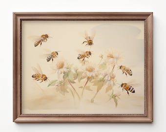 Bee Art for Nursery, Bee On Flower Art Print, Bee Nursery Decor, Bumble Bee Painting by Bespoke Littles