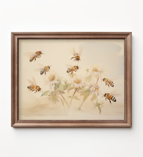 Bee Art for Nursery, Bee On Flower Art Print, Bee Nursery Decor, Bumble Bee Painting by Bespoke Littles