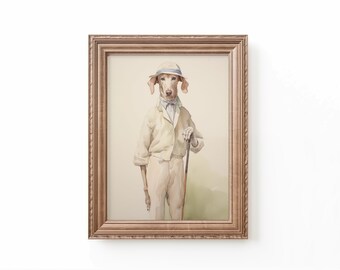 Dog Golfer Watercolor Art Print: Vintage Nursery Decor (Digital Download)