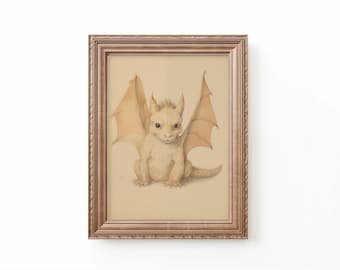 Vintage Watercolor Baby Dragon Nursery Art: Fantasy Watercolor Print (Digital Download)