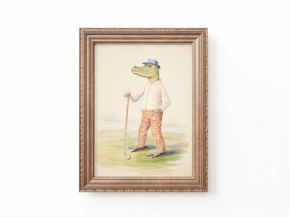 Alligator Golf Art Print Nursery Animal Art Kids Room Golf Decor Playroom Sports Art Nursery Crocodile Digital Download Boys Bespoke Littles